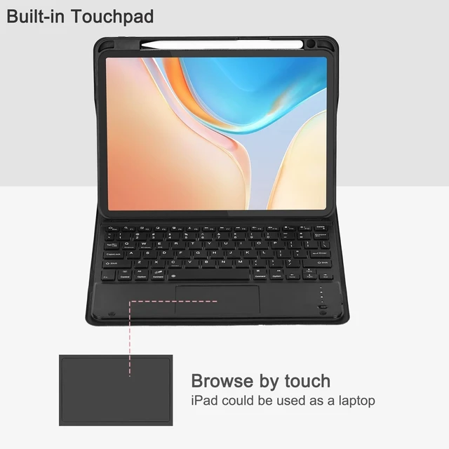 Alt view image 8 of 10 - Eisuiyi Keyboard Case for iPad Pro 11" M4 2024, Detachable Touchpad BT Keyboard, Magentic Protective Cover with Pencil Holder, Full Protection, Black