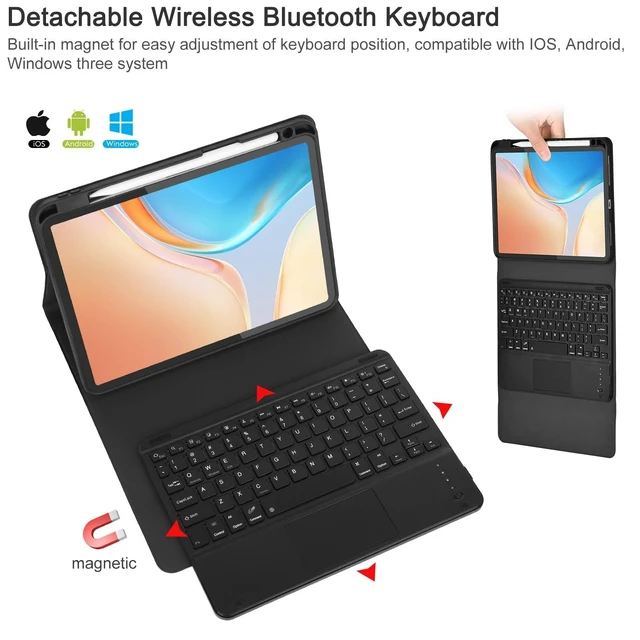 Alt view image 7 of 10 - Eisuiyi Keyboard Case for iPad Pro 11" M4 2024, Detachable Touchpad BT Keyboard, Magentic Protective Cover with Pencil Holder, Full Protection, Black