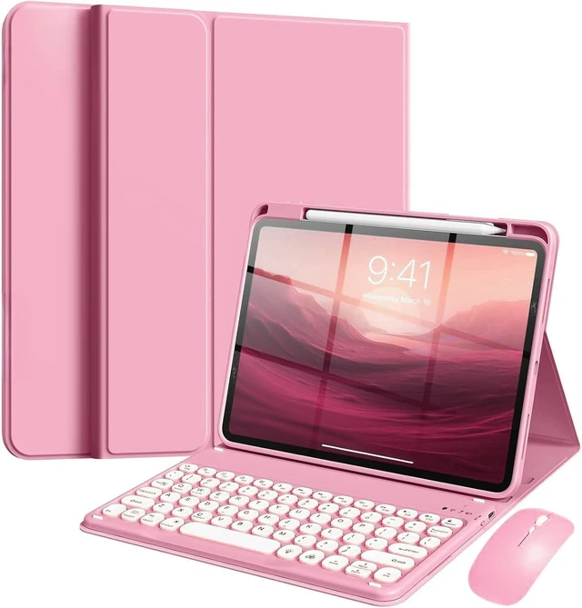 Alt view image 6 of 10 - Keyboard Case for iPad mini 7th (A17 Pro,2024)/ Mini 6th Generation 8.3 Inch with Mouse and Detachable Magnetically Round Key Keyboard, Slim Candy Case with Pencil HolderPink