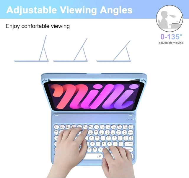 Alt view image 9 of 10 - Keyboard Case for iPad mini 7th (A17 Pro,2024)/ Mini 6th Generation 8.3 Inch with Mouse and Detachable Magnetically Round Key Keyboard, Slim Candy Case with Pencil HolderPink