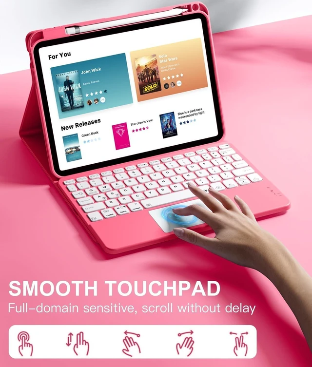 Alt view image 8 of 10 - Harvopu Compatible for iPad 11th 10th Generation Case with Keyboard, Folio Cover with Pencil Holder, Multi-Touch Trackpad, 7 Color Backlit, Detachable Keyboard for iPad (A16) 11th/10th Gen (Pink)