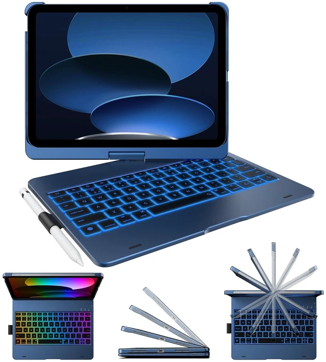 Alt view image 6 of 10 - typecase Flexbook Keyboard Case for iPad 11th (A16, 2025) and iPad 10th Gen (10.9", 2022) No Trackpad, 11-Color Backlight, 360 Rotatable, 7 Use Modes, Thin & Lightweight Midnight Blue