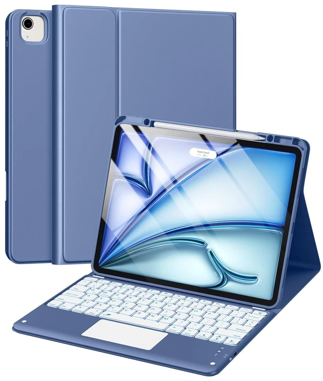 Alt view image 6 of 10 - Harvopu for iPad Air 13 Inch & Pro 12.9 Case with Keyboard - Multi-Touch Trackpad, 7 Colors Backlit, Detachable Folio Keyboard Cover for iPad Pro 12.9 (6th, 5th, 4th, 3rd gen), Air 13 M3/M2 (Blue)