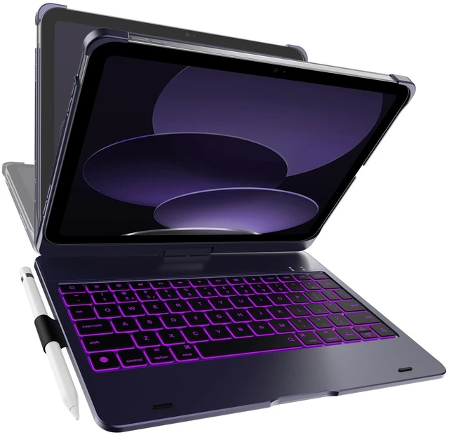 Alt view image 11 of 12 - typecase Flexbook Keyboard Case for iPad 11th (A16, 2025) and iPad 10th Gen (10.9", 2022) No Trackpad, 11-Color Backlight, 360 Rotatable, 7 Use Modes, Thin & Lightweight Midnight Amethyst