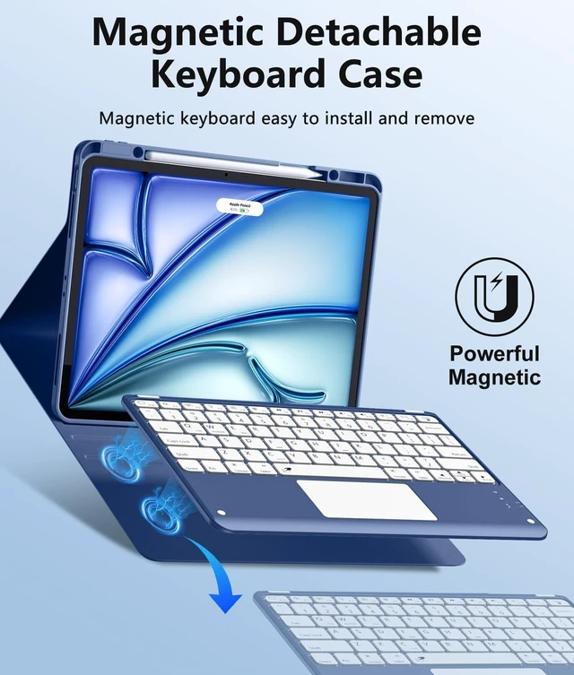 Alt view image 9 of 10 - Harvopu for iPad Air 13 Inch & Pro 12.9 Case with Keyboard - Multi-Touch Trackpad, 7 Colors Backlit, Detachable Folio Keyboard Cover for iPad Pro 12.9 (6th, 5th, 4th, 3rd gen), Air 13 M3/M2 (Blue)