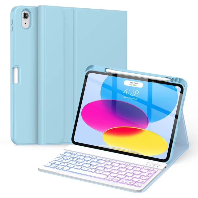 Alt view image 6 of 10 - Soke for iPad (A16) 11th/10th Generation Case with Keyboard(2025/2022)-7 Color Backlight Wireless Detachable Folio Keyboard Cover with Built-in Pencil Holder for iPad 11/10.9 inch, Ice Blue