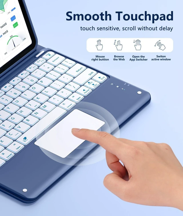 Alt view image 10 of 10 - Harvopu for iPad Air 13 Inch & Pro 12.9 Case with Keyboard - Multi-Touch Trackpad, 7 Colors Backlit, Detachable Folio Keyboard Cover for iPad Pro 12.9 (6th, 5th, 4th, 3rd gen), Air 13 M3/M2 (Blue)