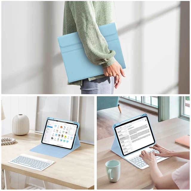 Alt view image 10 of 10 - Soke for iPad (A16) 11th/10th Generation Case with Keyboard(2025/2022)-7 Color Backlight Wireless Detachable Folio Keyboard Cover with Built-in Pencil Holder for iPad 11/10.9 inch, Ice Blue