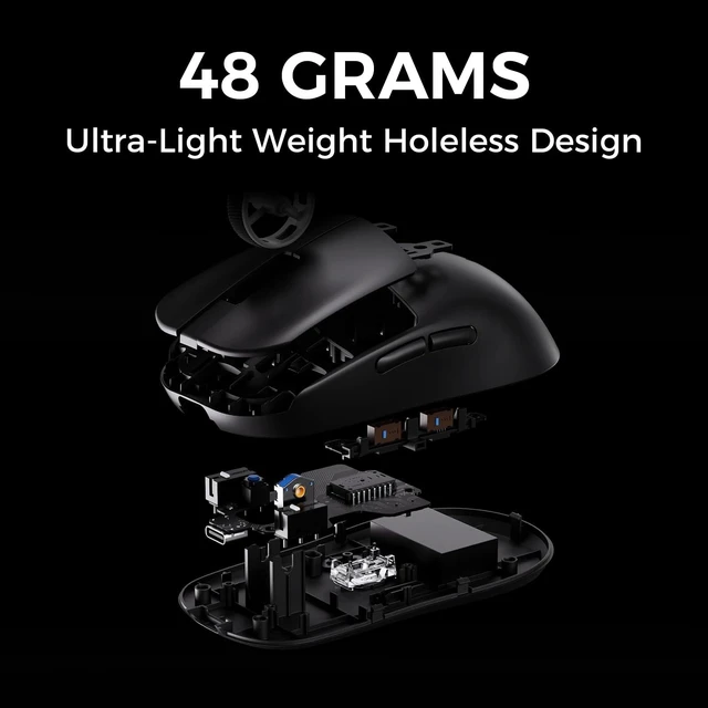 Alt view image 10 of 10 - MCHOSE L7 Ultra Plus Wireless Gaming Mouse, PAW3950 42K Sensor, 500mAh, Wireless/Wired Dual 8K Polling, 46g Ultra-Light Weight, 2.4GHz RF/BT/Wired Tri-Mode Connection - Black
