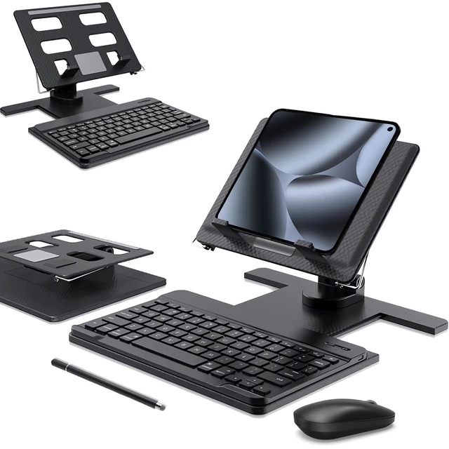 Alt view image 6 of 10 - Desk Stand and Bluetooth Keyboard Combo for Google Pixel 10 9 Pro Fold, 4 in 1 Set Include Mouse Pen, Adjustable Foldable Stand Holder Fits for 4.7"-13" Smartphones Tablet