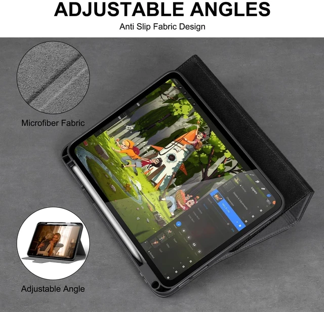 Alt view image 10 of 10 - Gexmil Leather Case for iPad (A16) 11th Generation 11 Inch 2025, iPad 10th Generation 10.9 Inch 2022,Protective Cover with Pencil Holder,Magnetic Closure,Auto Sleep/Wake,Sanded Black