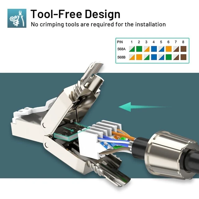 Alt view image 10 of 10 - ZOERAX Cat7 Cat6A RJ45 Connector 6-Pack, Tool-Free Zinc Alloy Shielded Ethernet Termination Plugs for Cat7 up to 23AWG Solid Bulk S/FTP Ethernet Cable