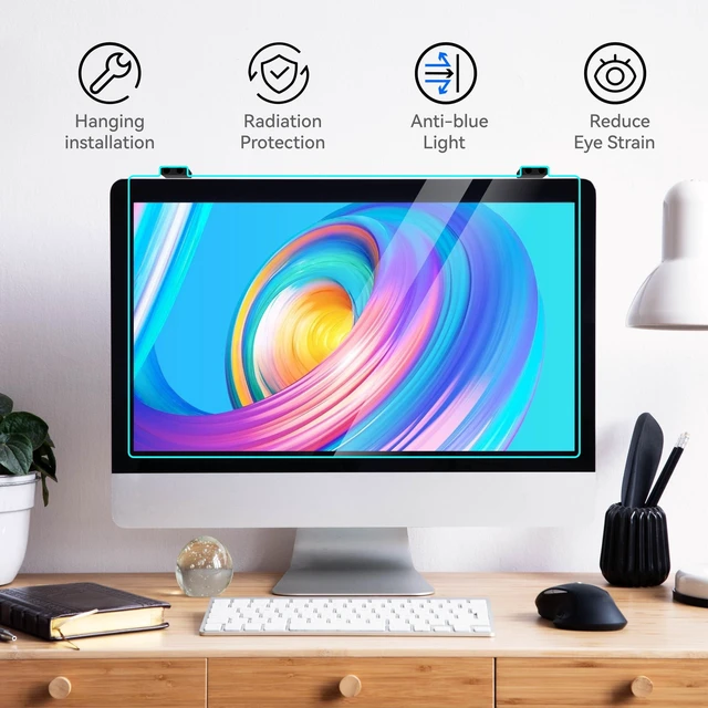 Alt view image 10 of 10 - MOSISO 23-24 inch Computer Blue Light Blocking Screen Protector for Diagonal 23,23.6,23.8,24 inch Monitor, Anti-Glare Double Sided Available Eye Protection Hanging Computer Screen Blue Light Blocker
