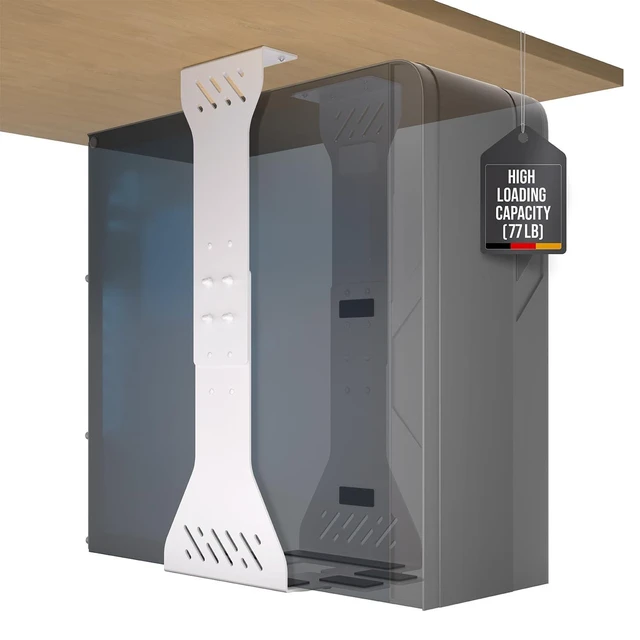 Alt view image 11 of 12 - Heavy Duty Under Desk PC Holder Up to 77 lbs Load Capacity - Adjustable Computer Tower Holder - Under Desk Computer Mount (White)