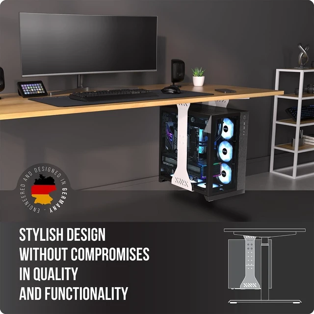 Alt view image 12 of 12 - Heavy Duty Under Desk PC Holder Up to 77 lbs Load Capacity - Adjustable Computer Tower Holder - Under Desk Computer Mount (White)
