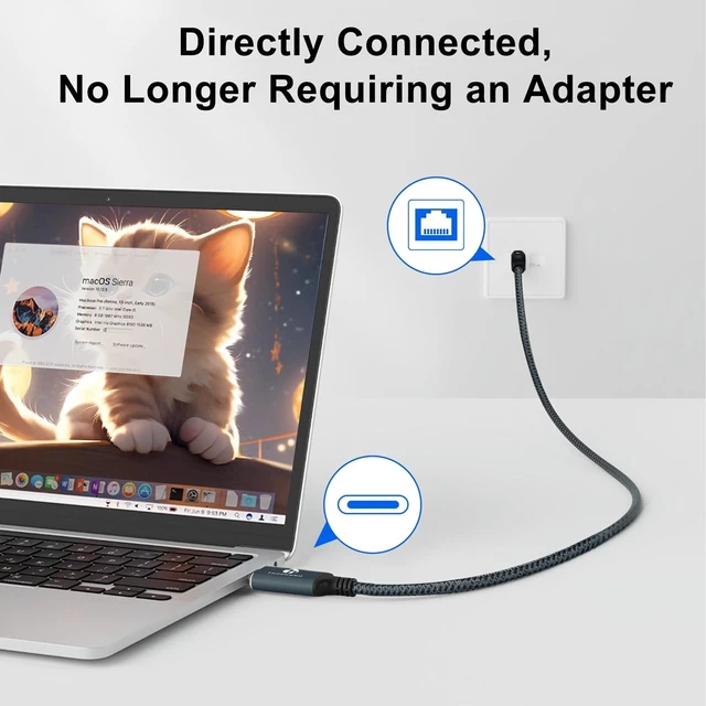 Alt view image 9 of 10 - Thzzhnno USB C to Ethernet Cable 30FT, Type C to RJ45 Gigabit LAN Network Cord,Directly Connected,Thunderbolt 3/4 Compatible for MacBook Pro/Air, iPad Pro, iPhone 15 Series,Galaxy S24, Windows