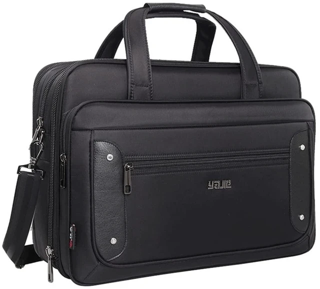 Alt view image 6 of 10 - YAJIE Men's X-Large Black Canvas Tote Laptop Bag, 19 Inch, Work Briefcase with Laptop Compartment, Water-Repellent, Limited