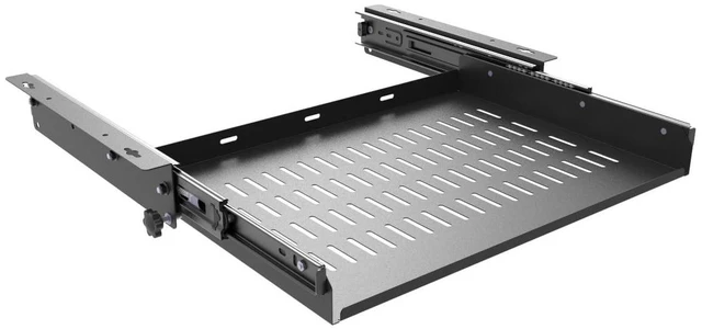 Alt view image 6 of 10 - JINGCHENGMEI Sliding Under Desk Laptop Mount Shelf with Air Vents, W 16.3" x D 12" Metal Under Desk Slide Out Tray for Laptop (16 Inch Wide)