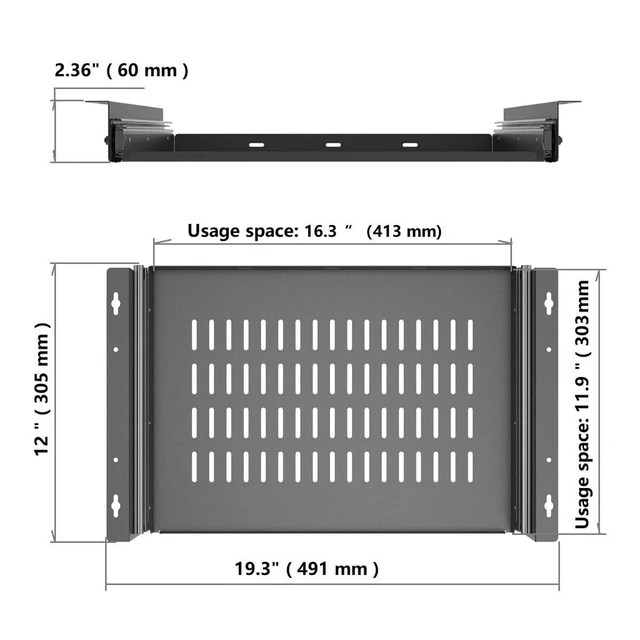 Alt view image 7 of 10 - JINGCHENGMEI Sliding Under Desk Laptop Mount Shelf with Air Vents, W 16.3" x D 12" Metal Under Desk Slide Out Tray for Laptop (16 Inch Wide)