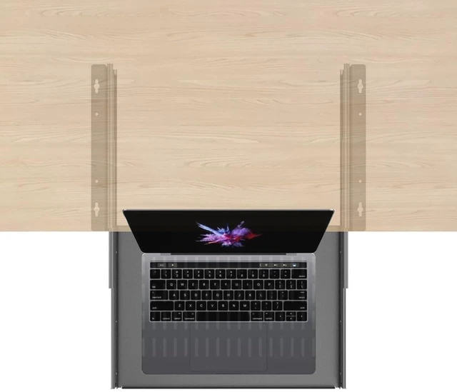 Alt view image 9 of 10 - JINGCHENGMEI Sliding Under Desk Laptop Mount Shelf with Air Vents, W 16.3" x D 12" Metal Under Desk Slide Out Tray for Laptop (16 Inch Wide)