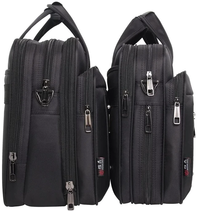 Alt view image 7 of 10 - YAJIE Men's X-Large Black Canvas Tote Laptop Bag, 19 Inch, Work Briefcase with Laptop Compartment, Water-Repellent, Limited