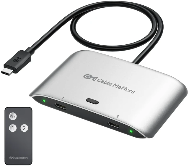 Alt view image 11 of 12 - Cable Matters 20Gbps USB C Switch for 2 Computers, Up to 8K@30Hz on Windows, 4K@60Hz on macOS, 140W PD, for Sharing a USB-C/Thunderbolt 4 Monitor or Dock (Not for Dock with an Attached Cable)