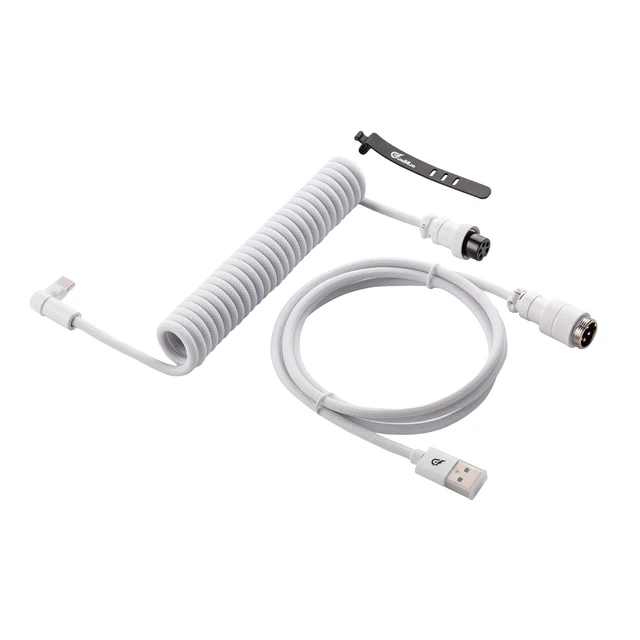 Alt view image 6 of 10 - GUNMJO Pro Custom Coiled USB C Cable for Gaming Keyboard, Metal Aviator Mechanical Keyboard Cable with Type C Angled, 1.5M USB-C to USB-A, White Color