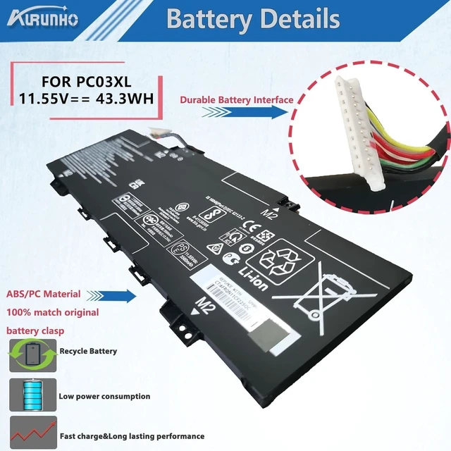 Alt view image 8 of 10 - AURUNHO PC03XL Laptop Battery Replacement for HP Pavilion x360 14 Convertible PC 14-DW 14-DY 14-DH 14-BA 14-CD 15-ER Series M24648-005 HSTNN-OB1W M24421-271 M24421-AC1 11.55V