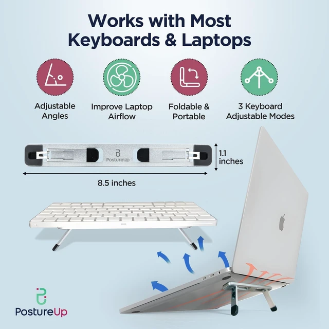 Alt view image 7 of 10 - ProRiser by PostureUp Self-Adhesive Non-Scratch Aluminum Laptop & Keyboard Stand for Desk, 1.75 & 3in Elevation, Adjustable Computer Stand, Laptop Riser for Up to 20in Laptops and Keyboards
