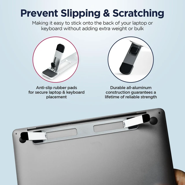 Alt view image 10 of 10 - ProRiser by PostureUp Self-Adhesive Non-Scratch Aluminum Laptop & Keyboard Stand for Desk, 1.75 & 3in Elevation, Adjustable Computer Stand, Laptop Riser for Up to 20in Laptops and Keyboards
