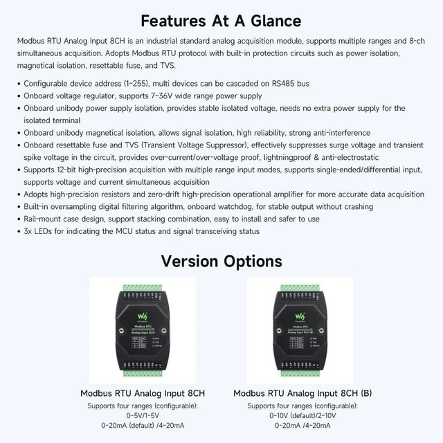 Alt view image 9 of 10 - Waveshare 2PCS Industrial 8-Ch Analog Acquisition Module, 12-Bit High-Precision, Supports Voltage and Current Acquisition, DC 7~36V Wide Voltage Power Supply, 8-ch Voltage Mode, 0~10V