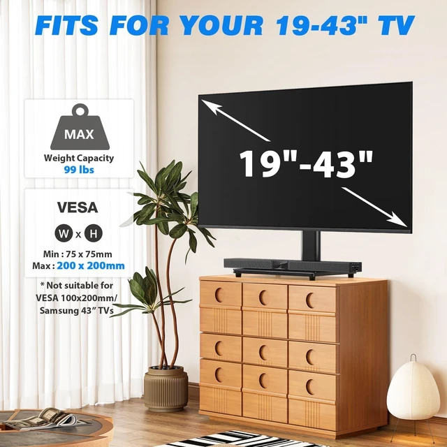 Alt view image 7 of 10 - Rfiver Universal Swivel Tabletop TV Stand for Flat Screens 23 24 26 32 39 40 42 43 Inch, Heavy Duty Center Pedestal Stand Replacement with Black Tempered Glass Base and Height Adjustable Mount