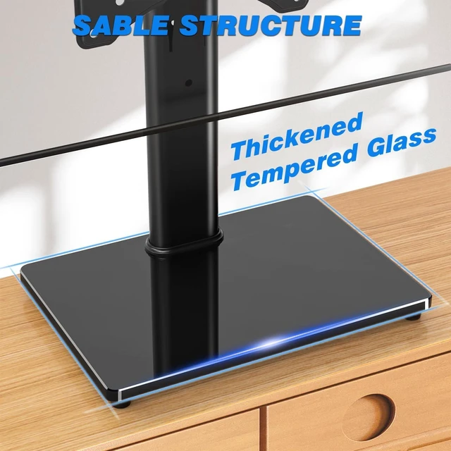 Alt view image 10 of 10 - Rfiver Universal Swivel Tabletop TV Stand for Flat Screens 23 24 26 32 39 40 42 43 Inch, Heavy Duty Center Pedestal Stand Replacement with Black Tempered Glass Base and Height Adjustable Mount