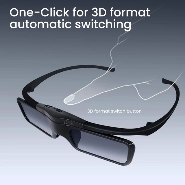 Alt view image 9 of 10 - JMGO Rechargeable Active 3D Shutter Glasses - Only Support JMGO DLP-Link 3D Projectors Laser TV, 26 Grams of Weight Fashion Design 3D Glasses, Charge Once can Last 40hr(Black)