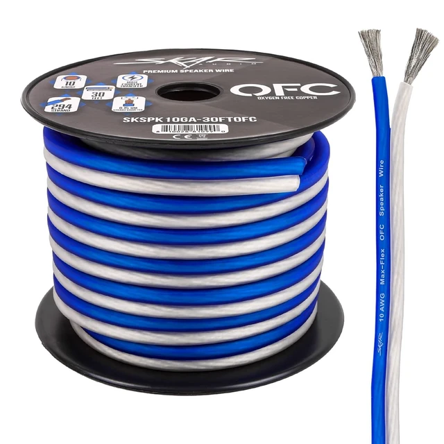 Alt view image 6 of 10 - Skar Audio 10 Gauge (AWG) Elite Oxygen-Free Copper Audio Speaker Wire - 30 Feet (Blue/White)