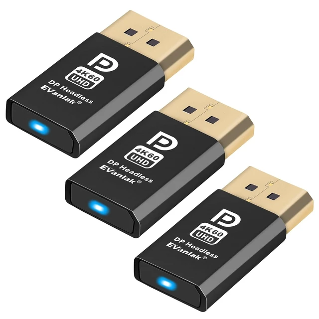 Alt view image 6 of 10 - EVanlak DisplayPort 4k60Hz Headless Ghost Display Emulator for PC DP Dummy Plug -fit Headless 1080@120Hz-4096x2160@60hz FHD-3Pack