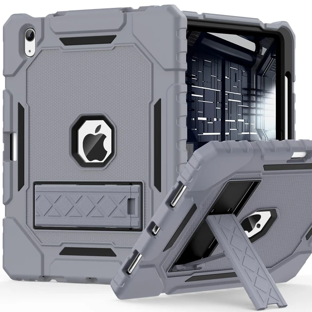 Alt view image 6 of 10 - ZoneFoker Case for iPad (A16) 11th/10th Generation 11/10.9 inch 2025/2022, Heavy Duty Military Grade Shockproof Rugged Cover with Pencil Holder/Stand for i Pad 11th / 10 th Gen (Gray+Black)