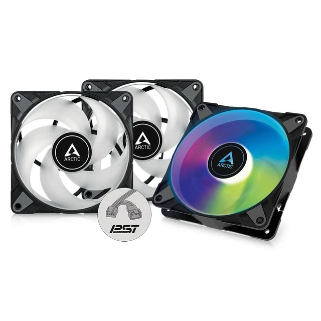 Alt view image 6 of 10 - ARCTIC P12 PWM PST A-RGB (3 Pack) - PC Fans, 120mm PWM Case Fan Optimized for Static Pressure, Semi-Passive: 2002000 RPM (0 RPM <5%), 5V 3 pin ARGB LED - Black