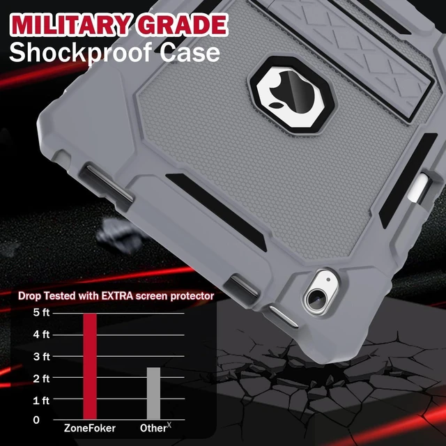 Alt view image 8 of 10 - ZoneFoker Case for iPad (A16) 11th/10th Generation 11/10.9 inch 2025/2022, Heavy Duty Military Grade Shockproof Rugged Cover with Pencil Holder/Stand for i Pad 11th / 10 th Gen (Gray+Black)