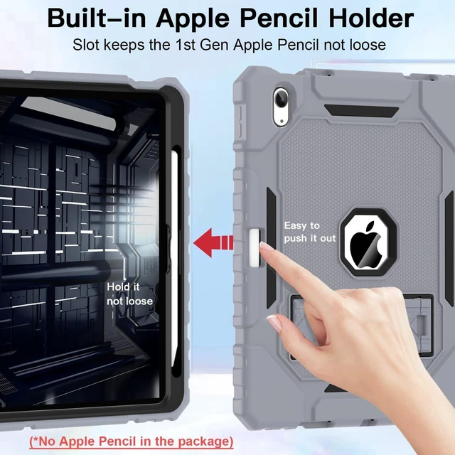 Alt view image 10 of 10 - ZoneFoker Case for iPad (A16) 11th/10th Generation 11/10.9 inch 2025/2022, Heavy Duty Military Grade Shockproof Rugged Cover with Pencil Holder/Stand for i Pad 11th / 10 th Gen (Gray+Black)