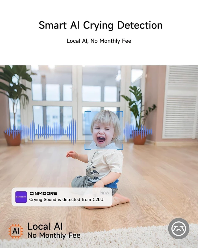 Alt view image 7 of 10 - 2.5K Camera for Home Security, Non-Subscription AI Human/Pet/Crying Detection, 4MP Dog/Cat/Pet Camera Indoor with Phone App, Pan Tilt 2.4G WiFi Indoor Cameras, IR Night Vision, Full Duplex 2-Way Audio