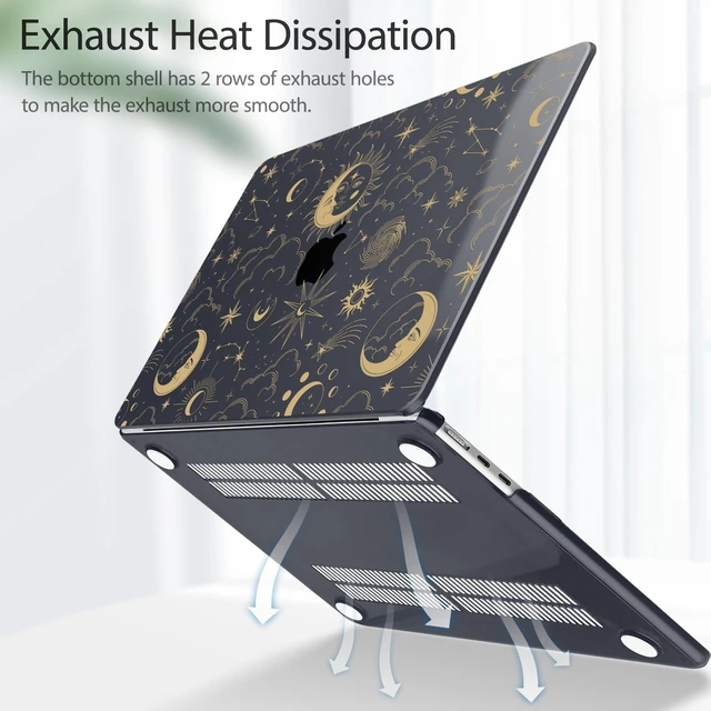Alt view image 9 of 10 - Tuiklol for 2025 2024 2023 MacBook Air 15 inch Case M4 M3 M2 Chip, Model A3241 A3114 A2941 Hard Shell Case with Keyboard Cover & Screen Protector for MacBook 15.3'' Cover,Moons and Stars
