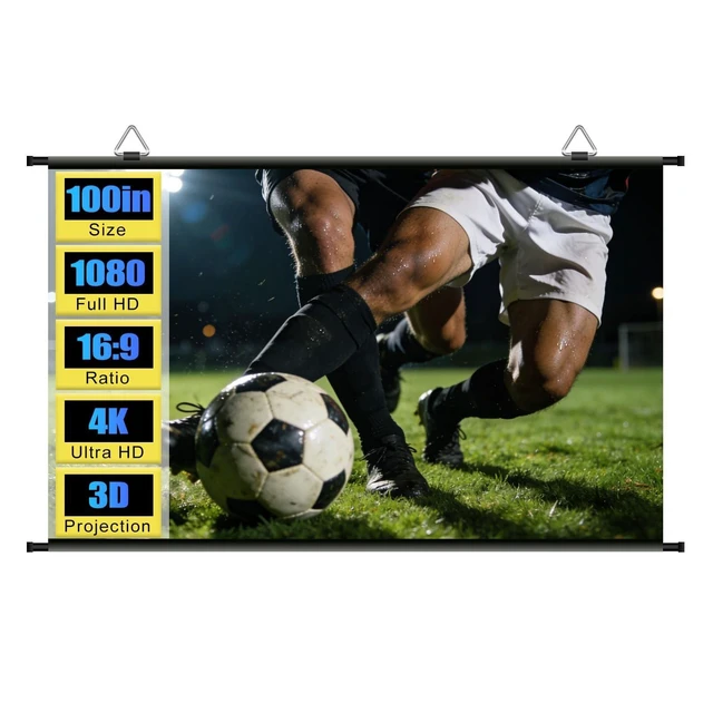 Alt view image 6 of 10 - 100 inch Projector Screen, Xiaohui Portable Movie Projector Screen for Indoor Outdoor, 4K Hanging ALR Projection Screen for Room Wall, Home Theater, Backyard, 16:9 HD