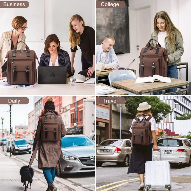Alt view image 10 of 10 - LOVEVOOK Laptop Backpack for Women Work Teacher Backpack, Business Computer Bag Doctor Nurse Bags, College Backpack Purse Laptop Bag, Waterproof Anti-theft Large Travel Back Pack, 17 Inch, Coffee