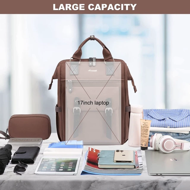 Alt view image 8 of 10 - LOVEVOOK Laptop Backpack for Women Work Teacher Backpack, Business Computer Bag Doctor Nurse Bags, College Backpack Purse Laptop Bag, Waterproof Anti-theft Large Travel Back Pack, 17 Inch, Coffee