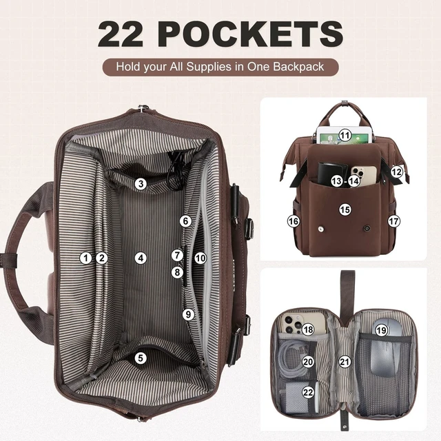 Alt view image 7 of 10 - LOVEVOOK Laptop Backpack for Women Work Teacher Backpack, Business Computer Bag Doctor Nurse Bags, College Backpack Purse Laptop Bag, Waterproof Anti-theft Large Travel Back Pack, 17 Inch, Coffee