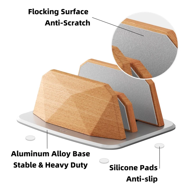 Alt view image 9 of 10 - AFOOYO Vertical Laptop Stand - Dual Slots Wooden Adjustable Laptop Holder,Desktop Dock Compatible with All MacBook, Surface,Chromebook,Dell & More(Beechwood)