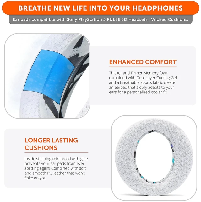 Alt view image 9 of 10 - WC Freeze Pulse 3D - Cooling Gel Earpads Compatible with Sony PS5 Pulse 3D, Made by Wicked Cushions ^^ Thicker Cushion & Wider Opening ^^ 90's White
