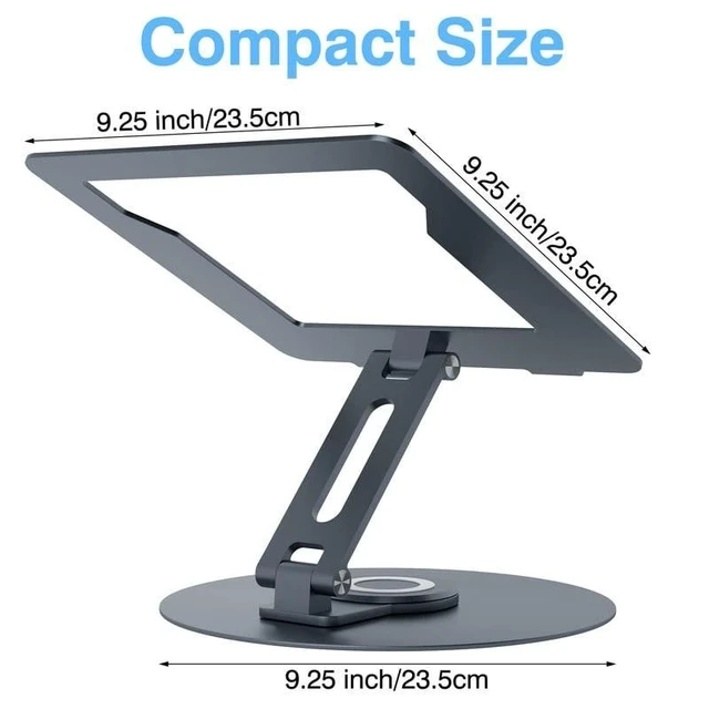 Alt view image 8 of 10 - Swivel Laptop Stand for Desk, Adjustable Height Aluminum Computer Stand with 360 Rotating Base, Foldable Ergonomic Riser, Portable Laptop Holder Compatible with MacBook, All Laptops 10-17'', Grey