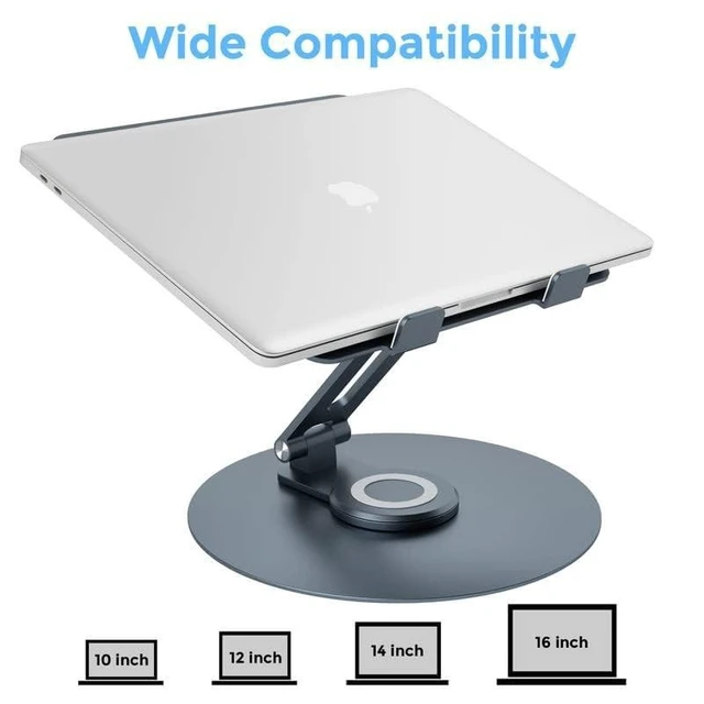 Alt view image 9 of 10 - Swivel Laptop Stand for Desk, Adjustable Height Aluminum Computer Stand with 360 Rotating Base, Foldable Ergonomic Riser, Portable Laptop Holder Compatible with MacBook, All Laptops 10-17'', Grey